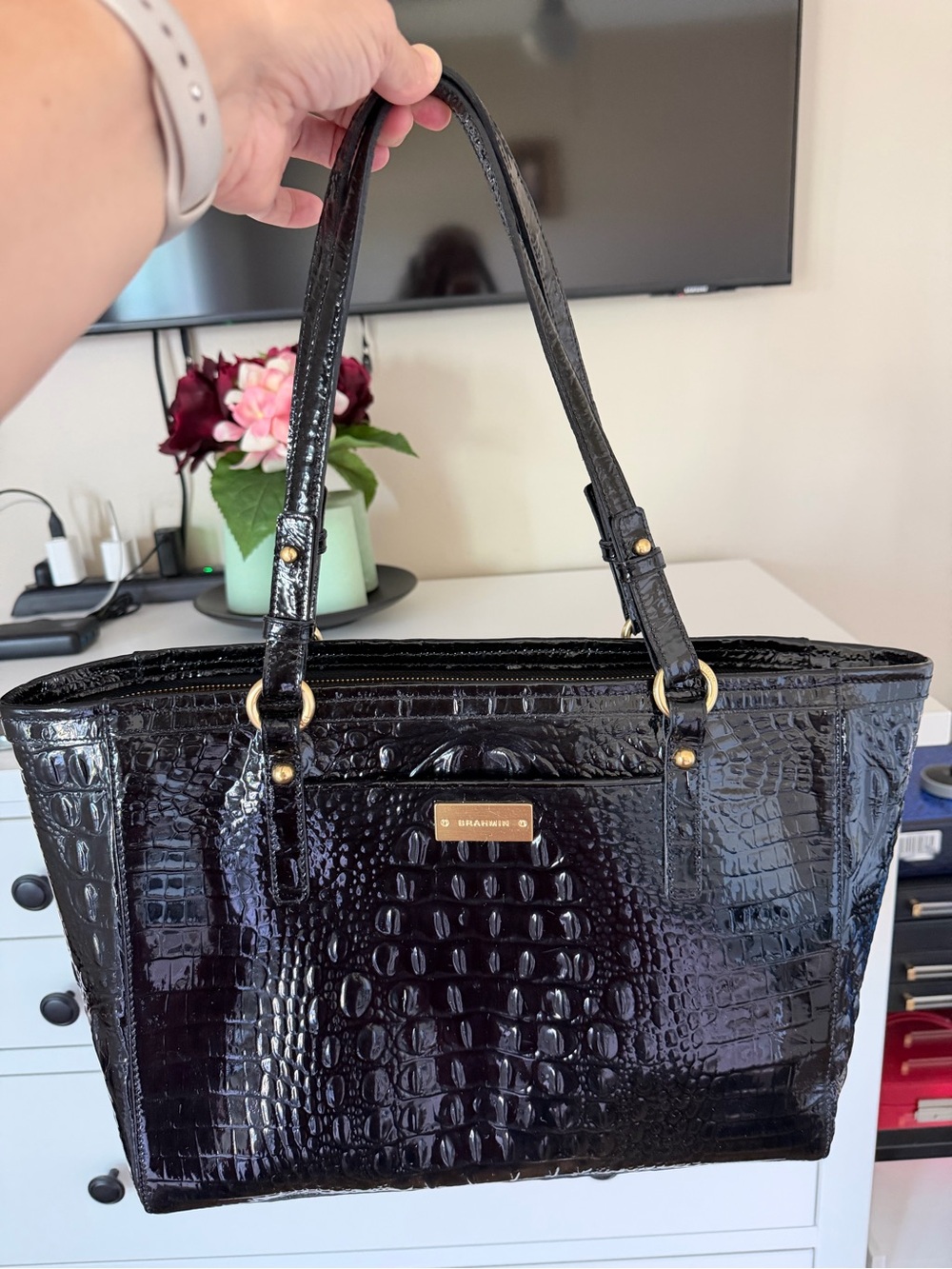 Brahmin Medium Asher Tote Black Croc Embossed Leather - Picture 7 of 11